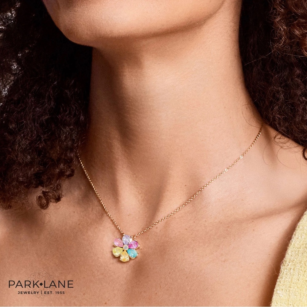 Park Lane Sorbet Necklace NWT Gold Tone Pastel CZ Floral Pendant $72 Retail - Picture 3 of 5